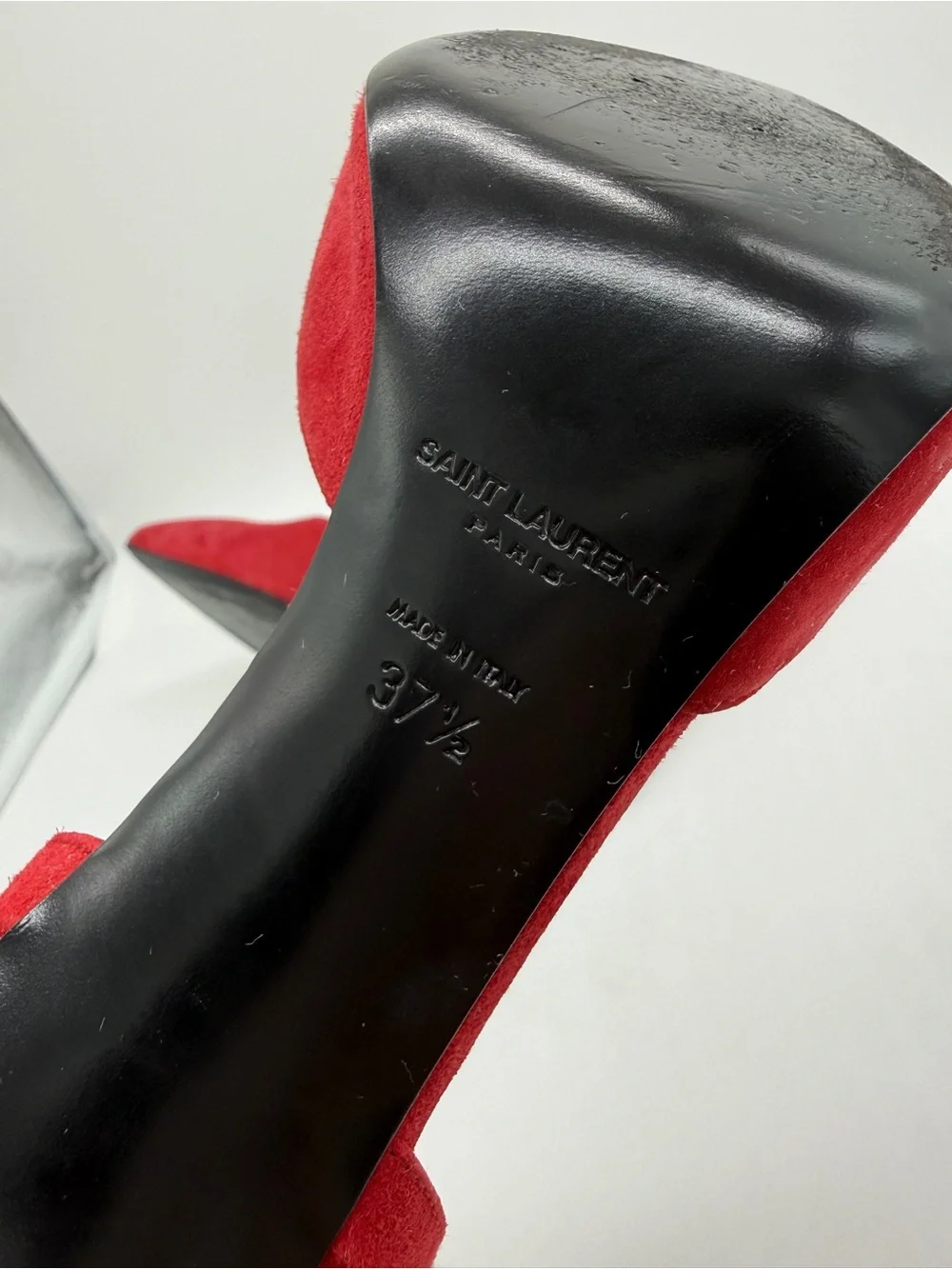 Saint Laurent Skinny 105 D'Orsay Bow Embellished Suede Pumps – Red – Size 37.5 - Picture 14 of 14